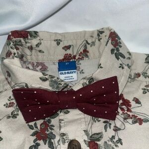 Old Navy Floral Shirt with Maroon Bow Tie 2t